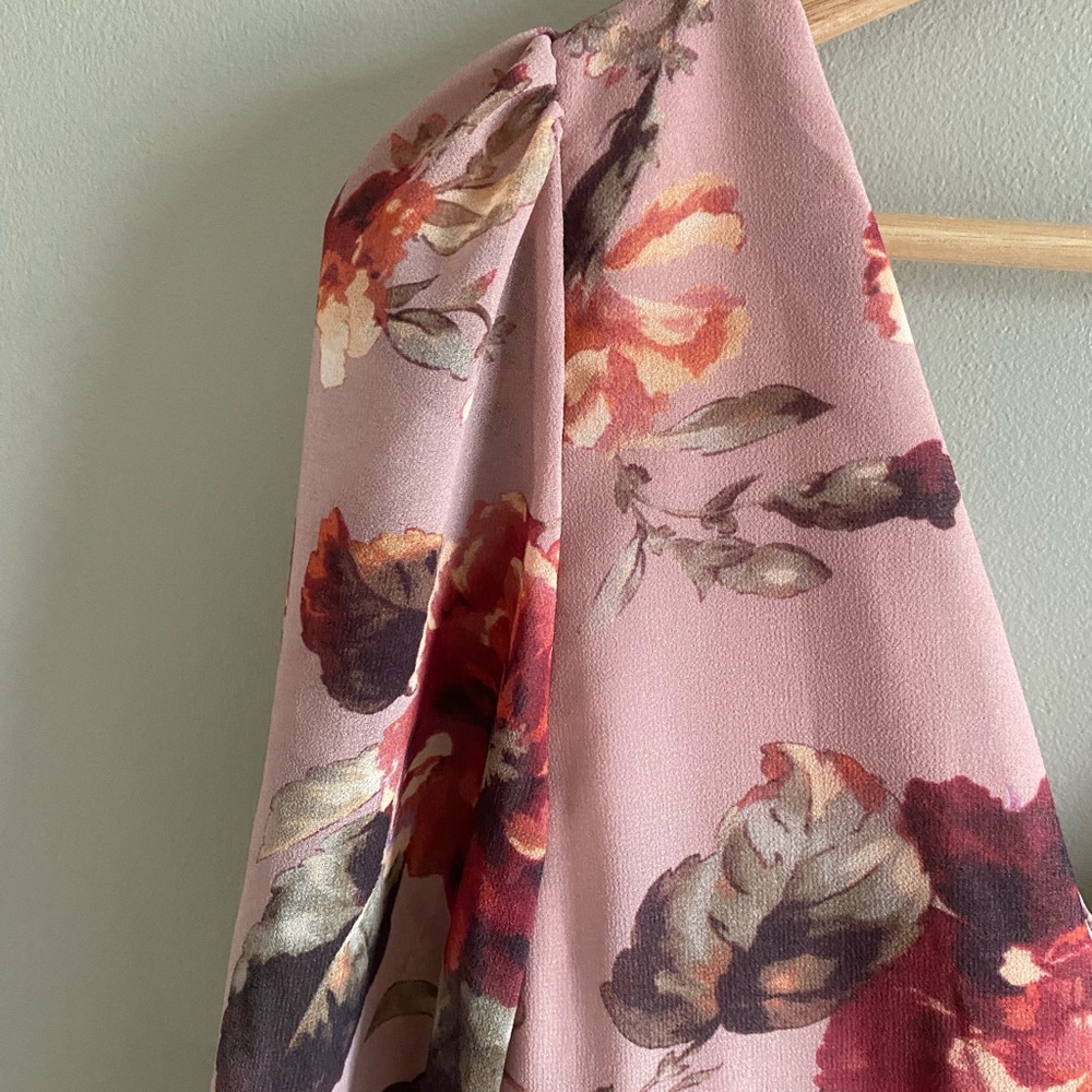 NWT Azazie Atelier Stevie Dress Women 8 Floral Mauve Multi Romantic Long Sleeves - Picture 9 of 14